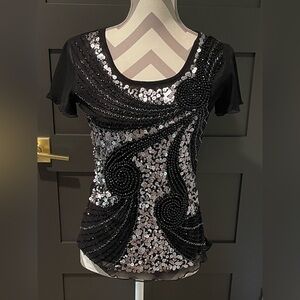 NWOT Cartise Black and Silver Sequin Women's Top